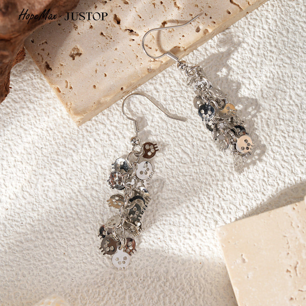 Justop European and American Halloween Ins-Style Personality Exaggerated Trendy Earrings for Women, Skull Earrings, Quirky Ear Accessories