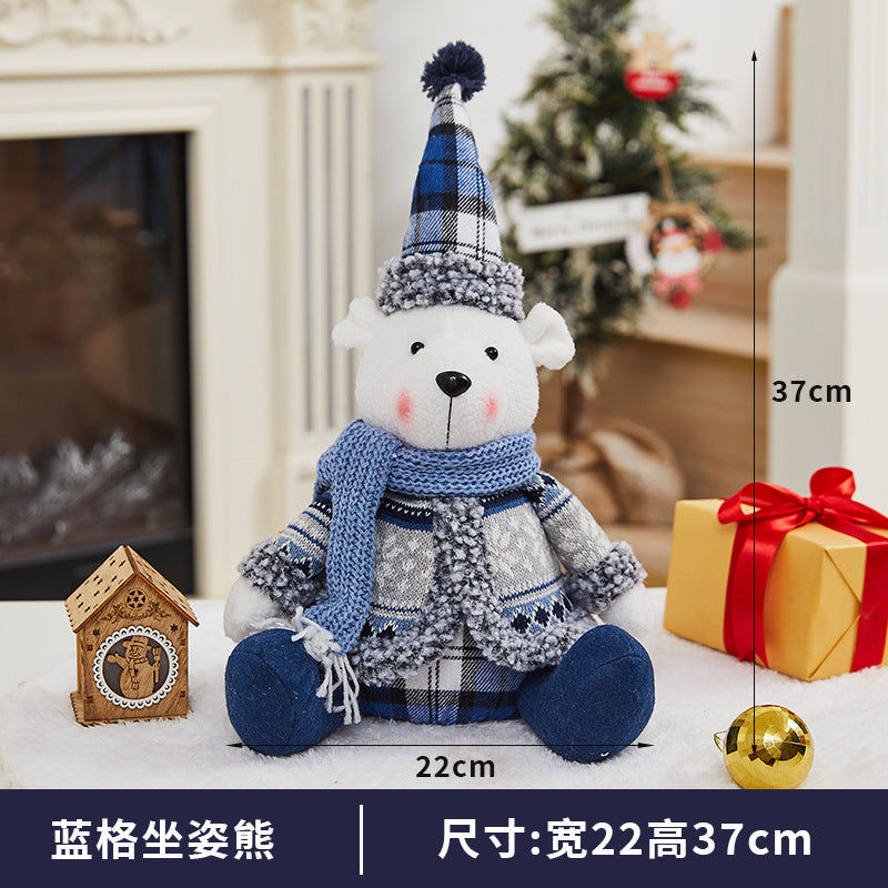Cross-border New Christmas Decorations Blue Doll Window Arrangement Elk Doll Christmas Cloth Bear Ornaments