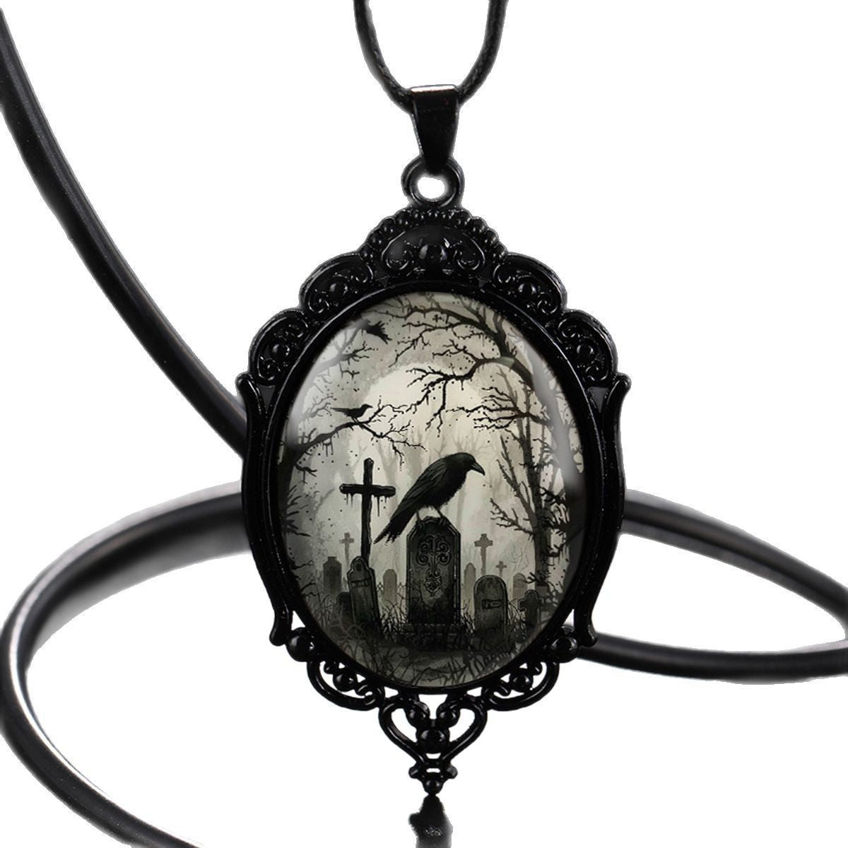 Cross-Border Hot Selling Halloween Gothic Crow Earrings Necklace Set Factory Direct Sale