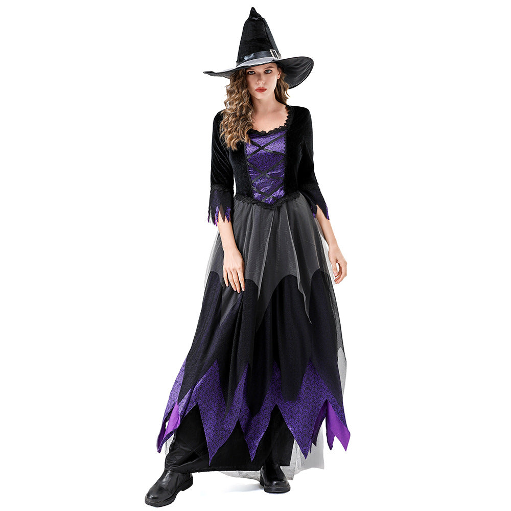 Halloween Cosplay Witch Costume Vampire Black Purple Dress Magic Witch Stage Role Play