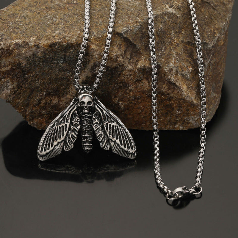 Foreign Trade Hot-Selling Retro Viking Death Skull Moth Pendant Necklace Gothic Decorations Party Accessories Wholesale