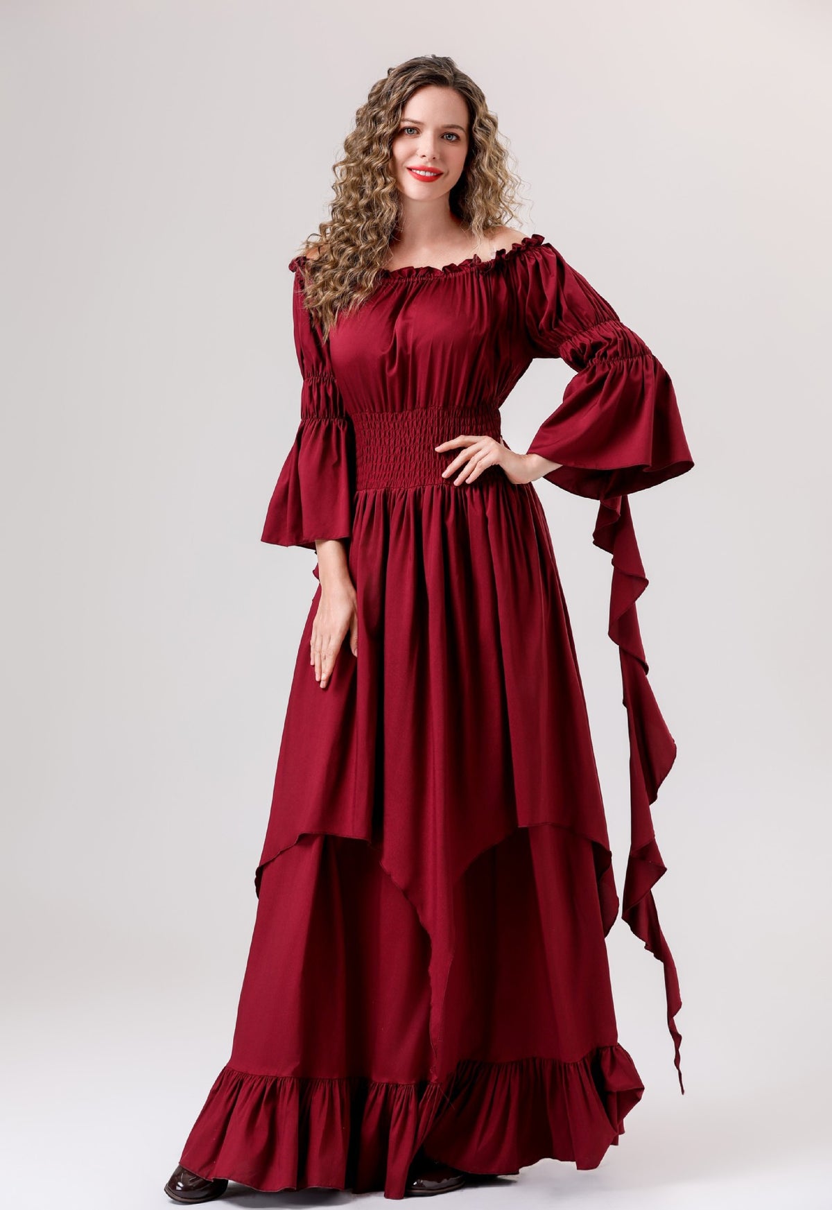 Halloween Medieval Renaissance Retro Dress European and American Square Collar Bundle Waist Dress Stage Performance Costume