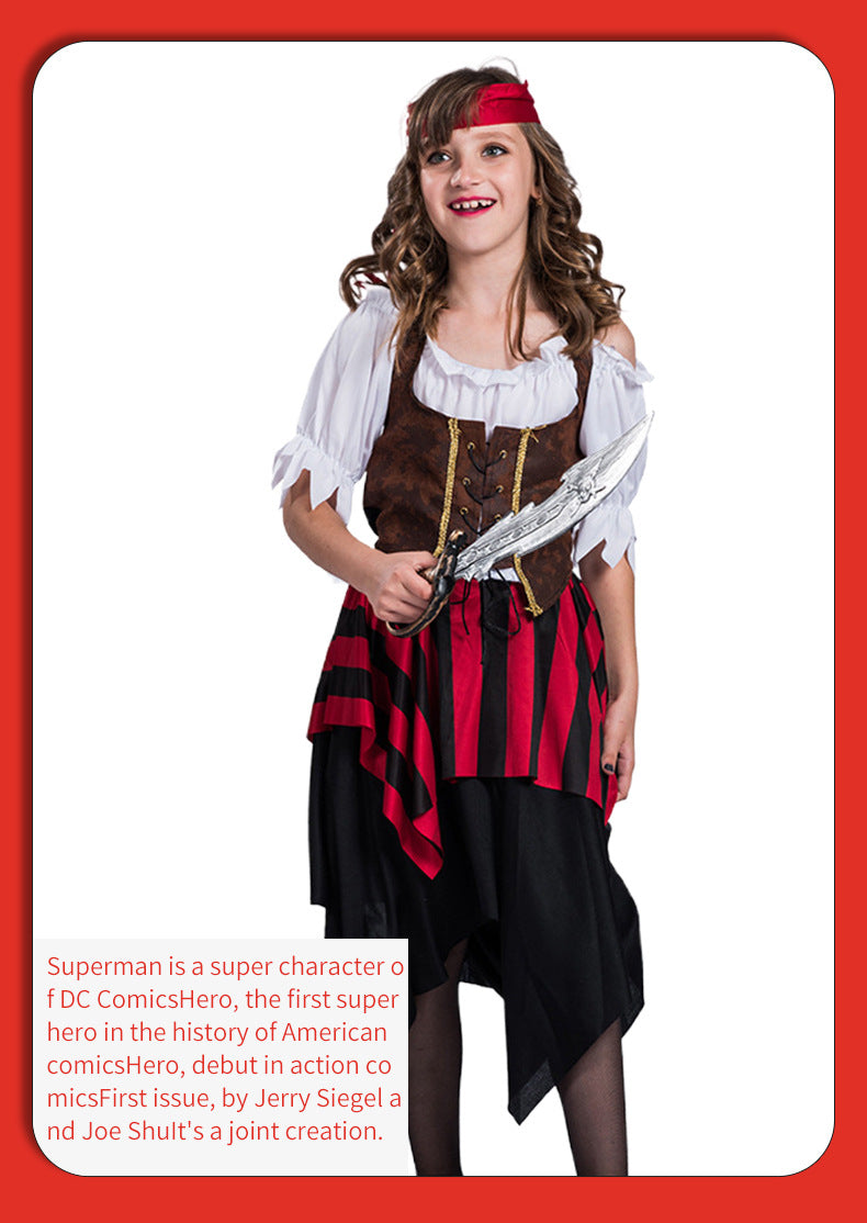 Halloween Children's Costume Costume Performance Costume Performance Costume Pirates of the Caribbean New Red and Black Striped Suit