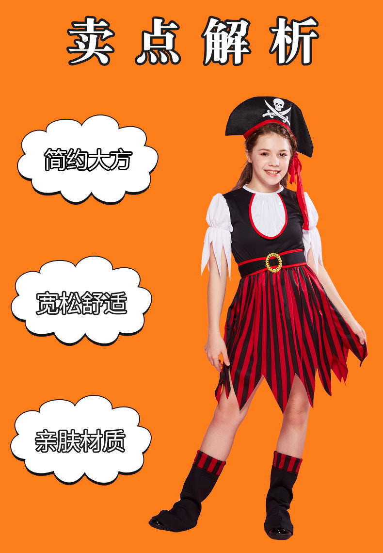 Halloween Children's Costume Costume Performance Costume Performance Costume Pirates of the Caribbean New Red and Black Striped Suit