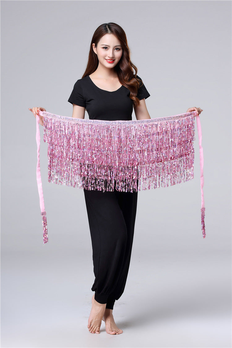 Halloween in stock Belly Dance Performance Costume Sequins Tassel Hips Bead Pieces Waist Chain Indian Dance Waist Towel Wholesale