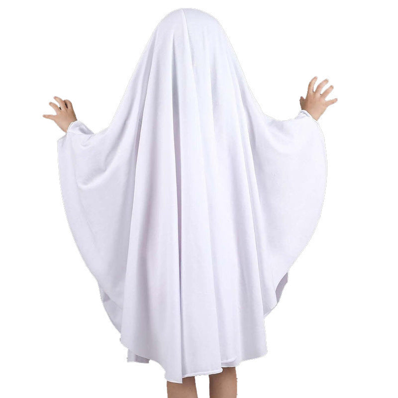 Cross Border Children Adult White Ghost Pullover Cloak Halloween Cos Ghost Festival Theme Carnival Party Dress Up Clothing