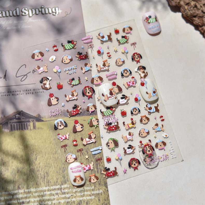 Happy Cute Pet Cat and Puppy Nail Art Stickers Embossed New 3D Stereo 5D Cute Nail Sticker Decorations