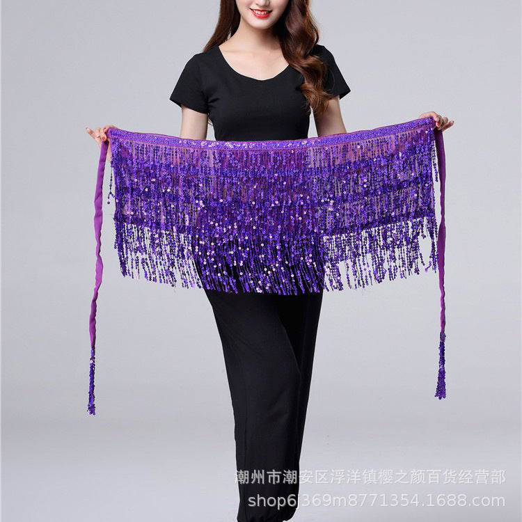 Halloween in stock Belly Dance Performance Costume Sequins Tassel Hips Bead Pieces Waist Chain Indian Dance Waist Towel Wholesale