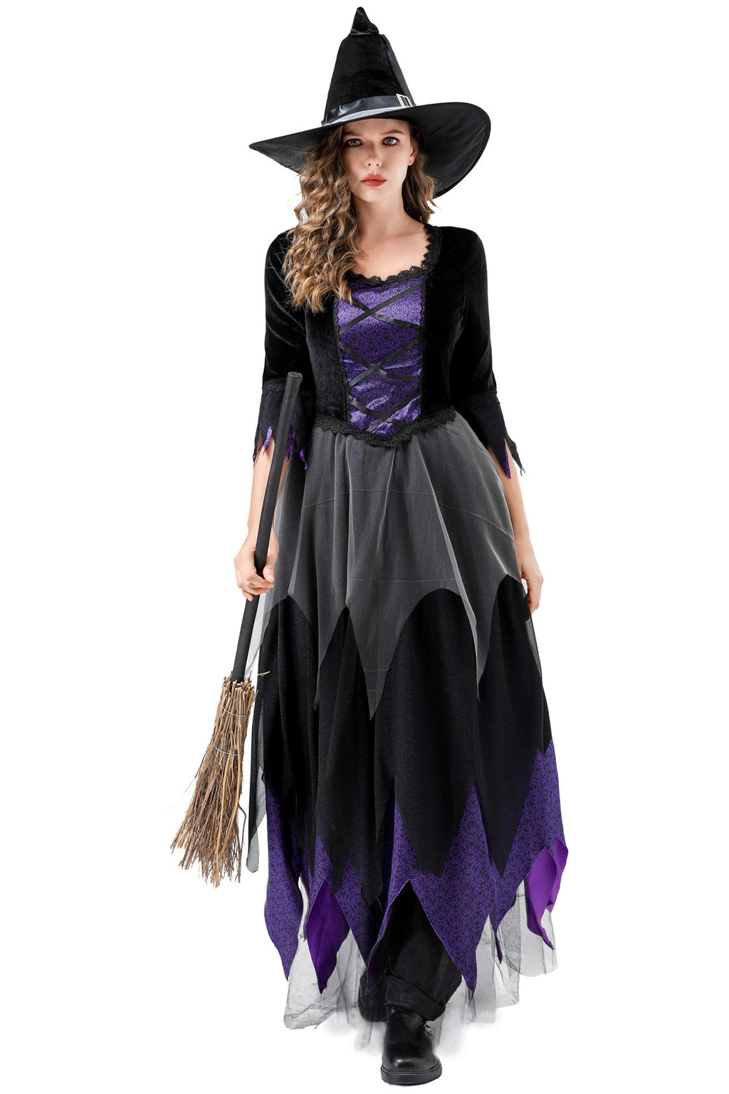Halloween Cosplay Witch Costume Vampire Black Purple Dress Magic Witch Stage Role Play
