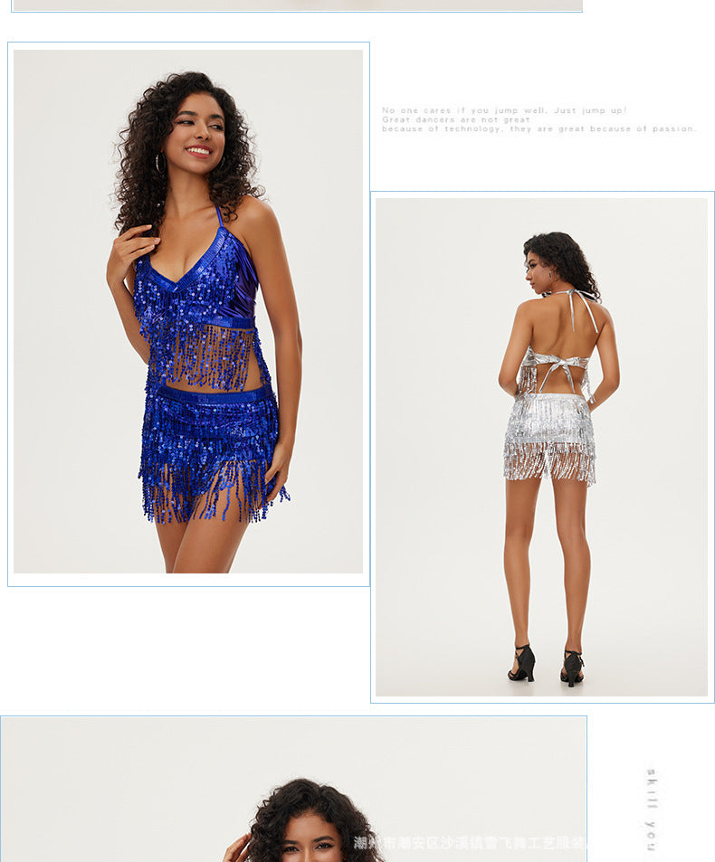 Halloween European and American sequins watch performance top belly dance tassel top DS nightclub stage sling party bra