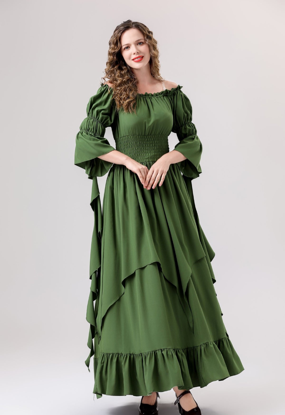 Halloween Medieval Renaissance Retro Dress European and American Square Collar Bundle Waist Dress Stage Performance Costume
