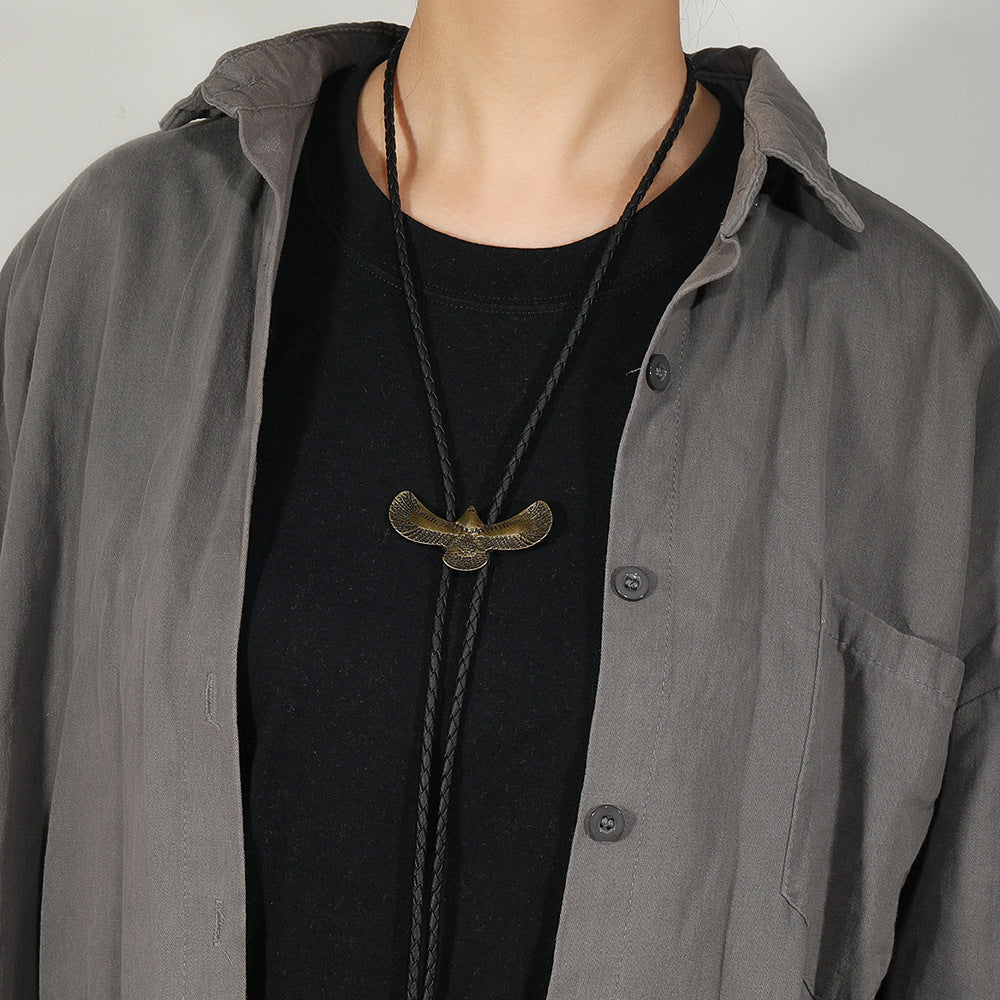 Simple and Creative Alloy Eagle Pendant Decoration, Artistic Retro Leather Shirt Tie Bolo Tie Versatile Necklace