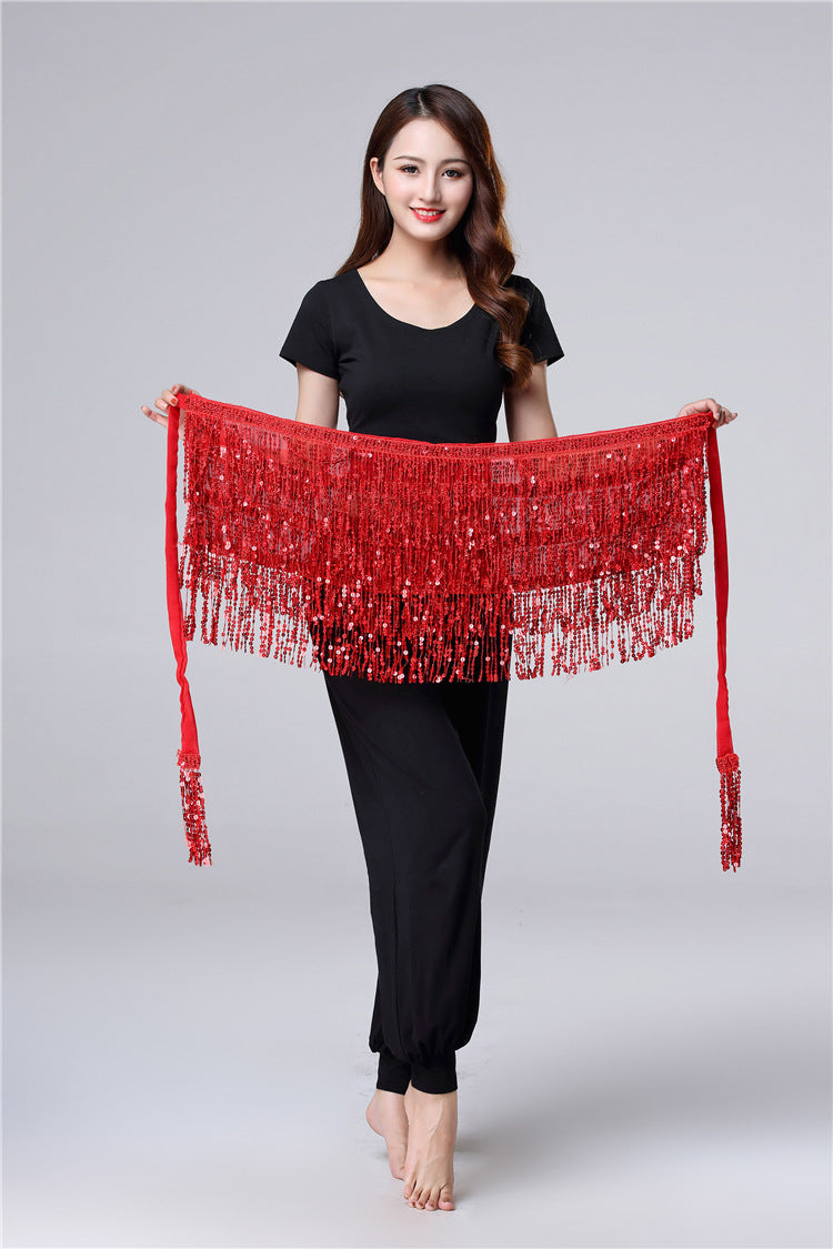 Halloween in stock Belly Dance Performance Costume Sequins Tassel Hips Bead Pieces Waist Chain Indian Dance Waist Towel Wholesale
