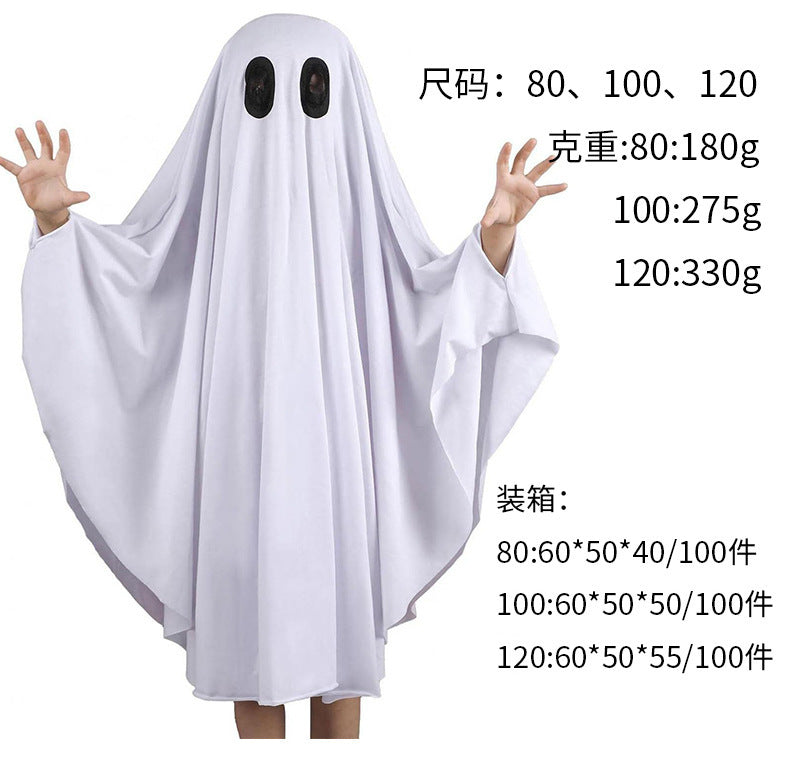 Cross Border Children Adult White Ghost Pullover Cloak Halloween Cos Ghost Festival Theme Carnival Party Dress Up Clothing