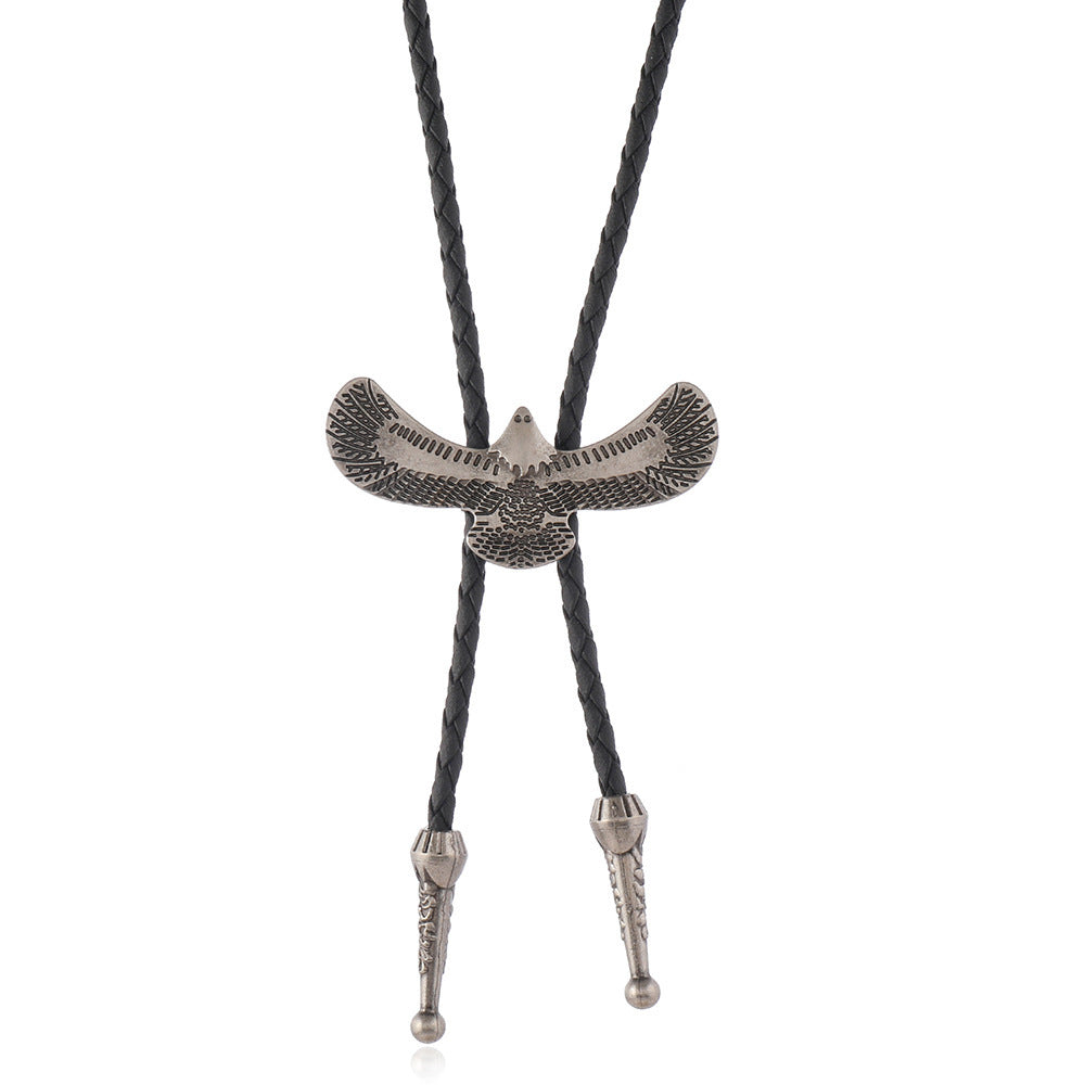 Simple and Creative Alloy Eagle Pendant Decoration, Artistic Retro Leather Shirt Tie Bolo Tie Versatile Necklace