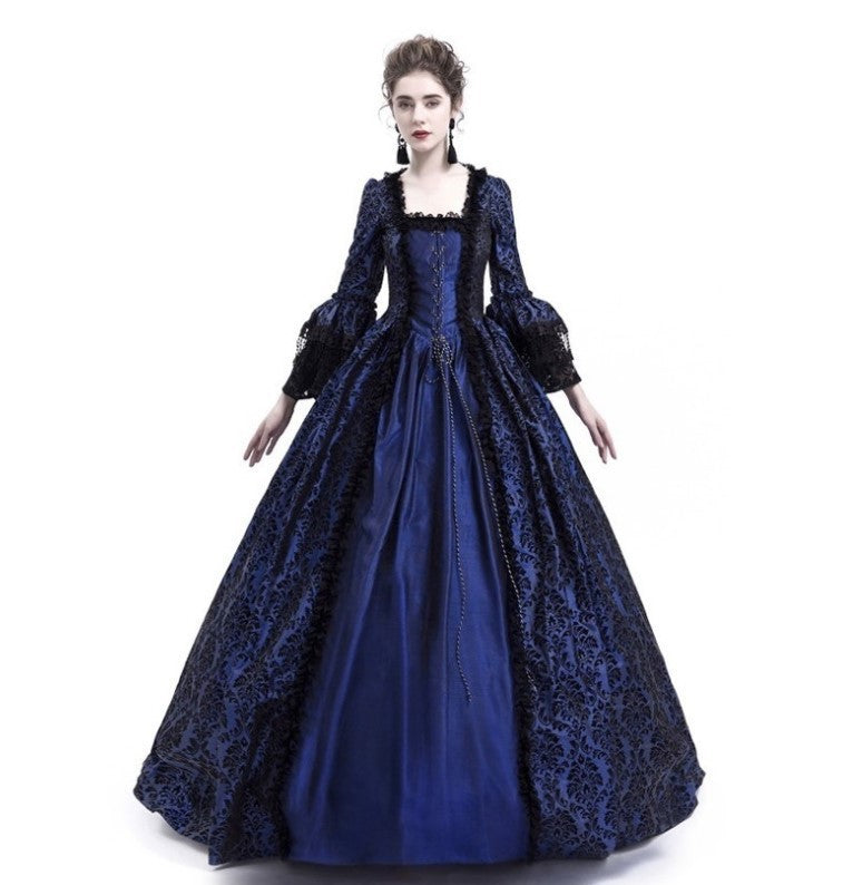 Cross-border foreign trade Halloween Victorian court dress women's long dress lace stitching bell sleeve dress women