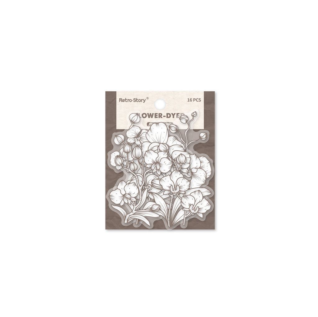 Retrostory Flower Dyeing Series Pet Sticker Pack 16 Pieces into Retro Flower Handbook DIY Material Decorative Stickers
