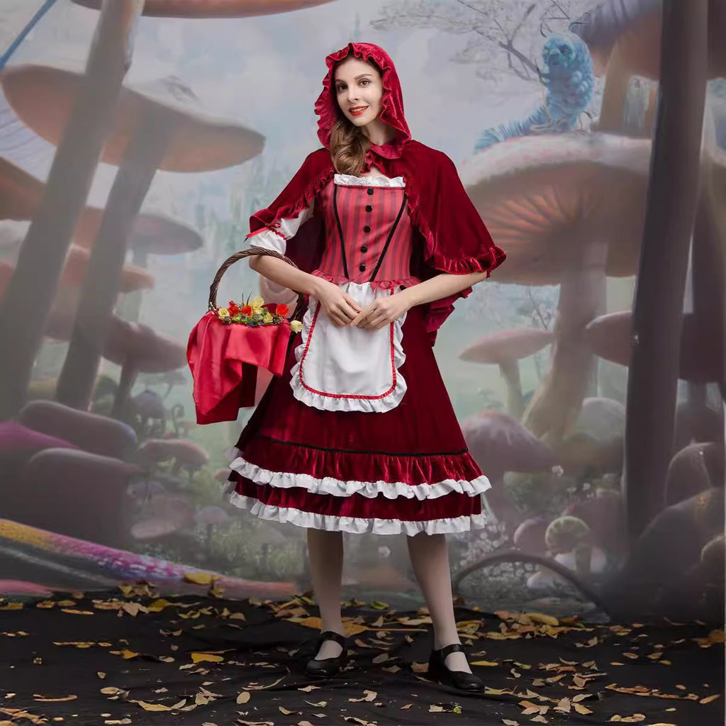 European and American New Halloween Little Red Riding Hood Cos Role-Playing Anime Party Costume Little Red Riding Hood Performance Outfit