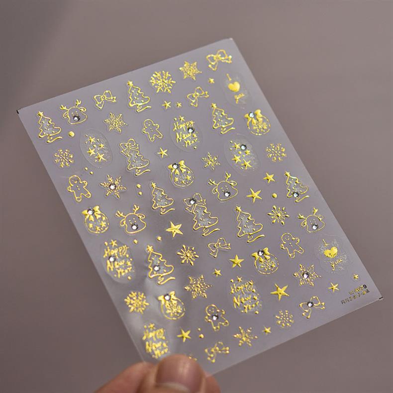 Gold Foil Christmas Tree Nail Stickers New Embossed Ins 3D Internet Celebrity 3D Snowflake Nail Stickers Decoration
