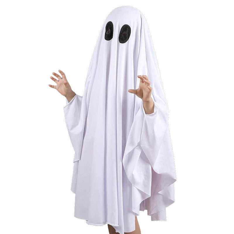 Cross Border Children Adult White Ghost Pullover Cloak Halloween Cos Ghost Festival Theme Carnival Party Dress Up Clothing