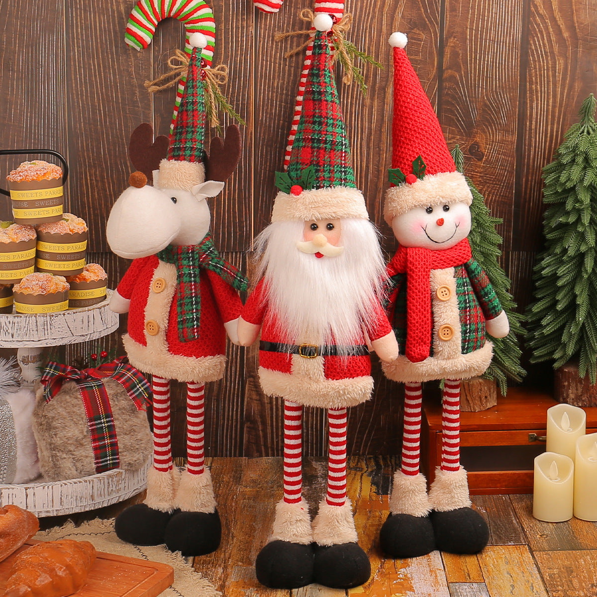 A variety of Christmas standing telescopic doll hotel window Christmas snowman elk doll decorative ornaments