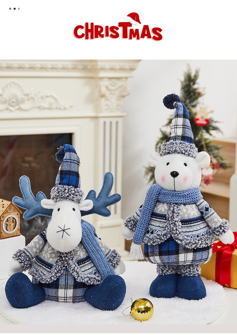 Cross-border New Christmas Decorations Blue Doll Window Arrangement Elk Doll Christmas Cloth Bear Ornaments