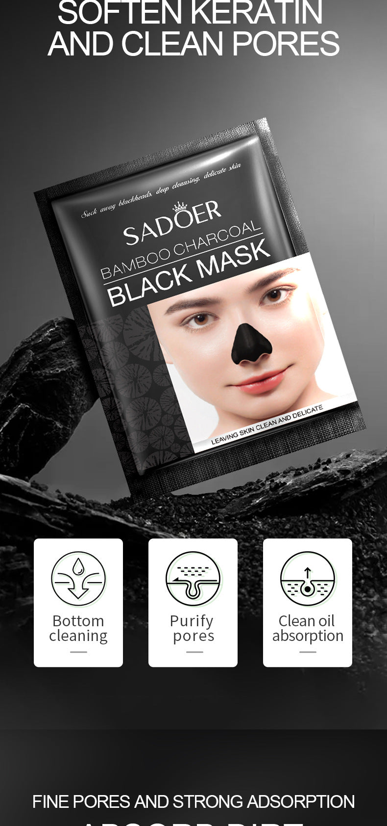 Blackhead Remover Mask Bamboo Charcoal Shrink Pores Acne Black Head Removal Cream Nose Cleansing Black Peel Off Masks Skin Care