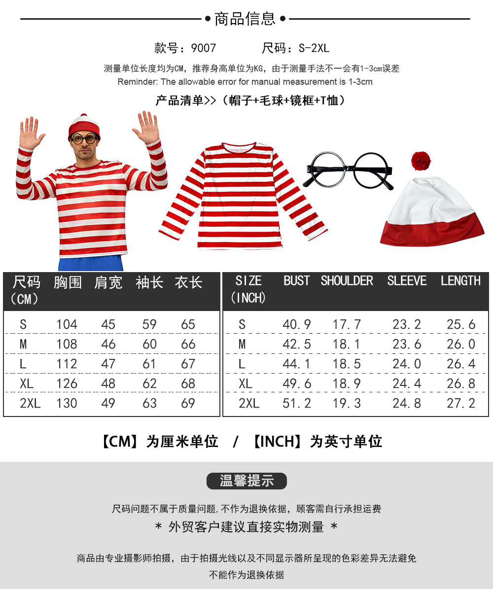 Halloween Costume Smart Wally Where's Wally UK Anime Costume cosplay Couple Costume