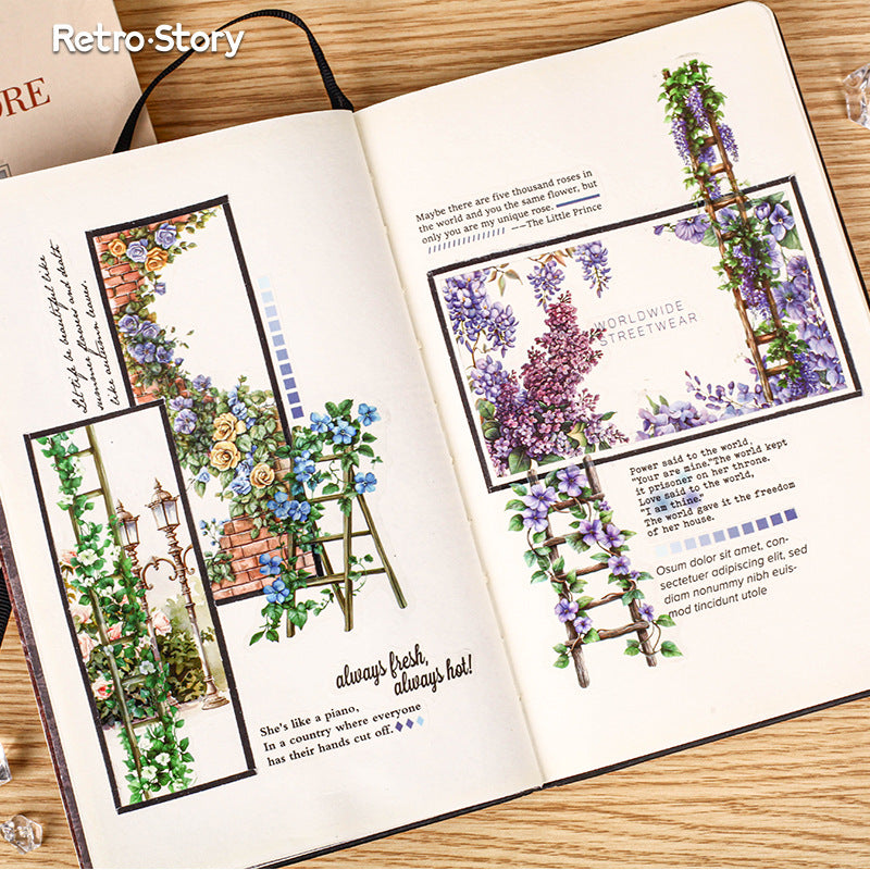 Retrostory Flower Ladder Pastoral Fresh Creative Stickers Decorative Stickers Children's Landscaping Material Journal Stickers