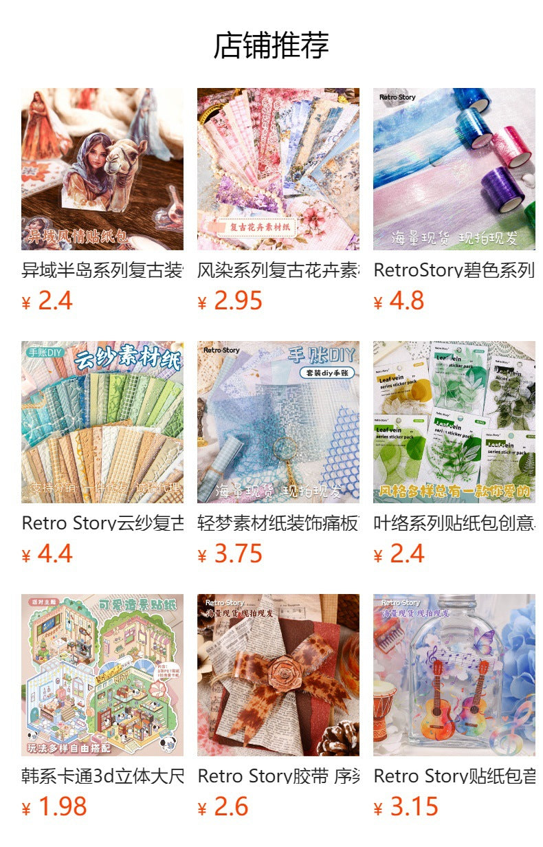Retrostory Art Park Series DIY Material Collage Creative Handmade Decorative Background Base Journal Stickers