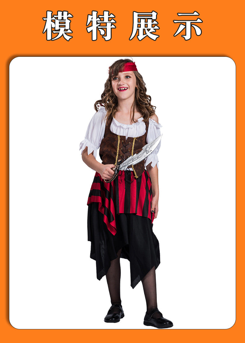 Halloween Children's Costume Costume Performance Costume Performance Costume Pirates of the Caribbean New Red and Black Striped Suit