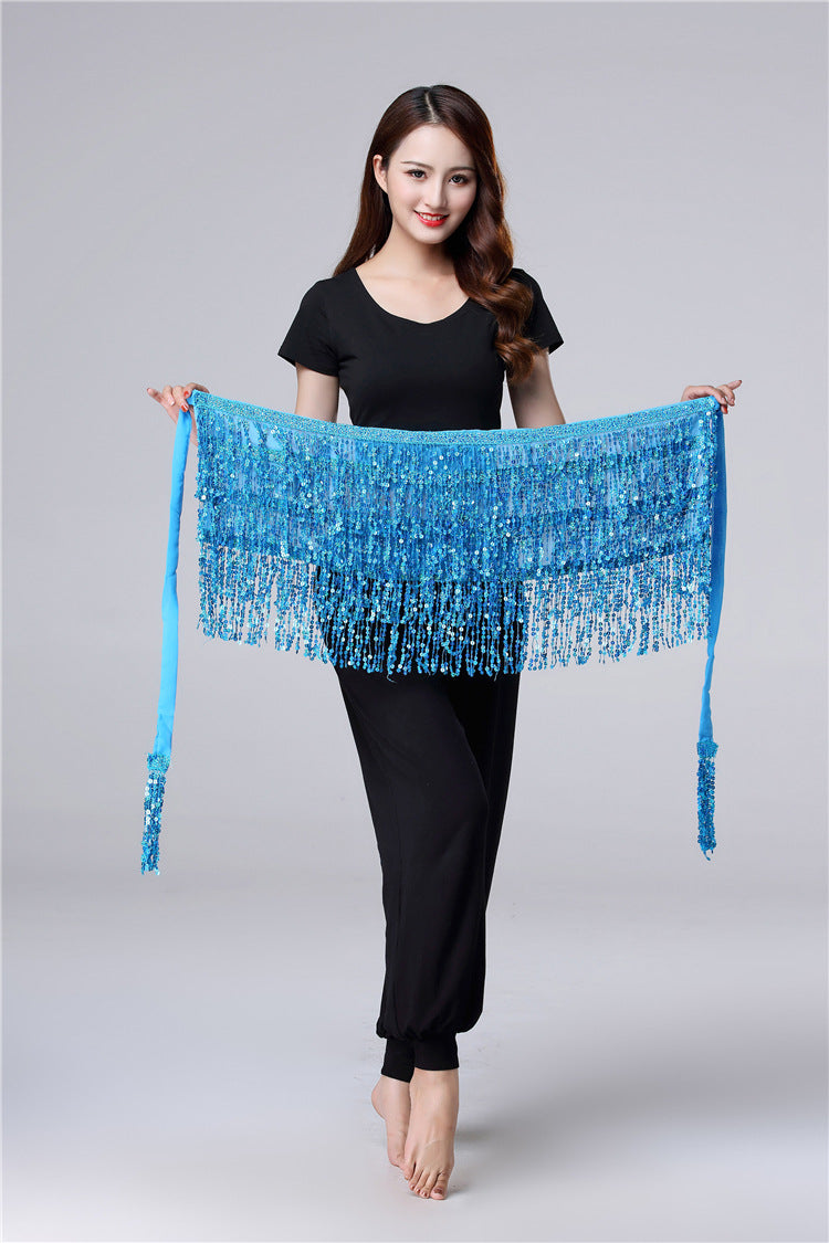 Halloween in stock Belly Dance Performance Costume Sequins Tassel Hips Bead Pieces Waist Chain Indian Dance Waist Towel Wholesale