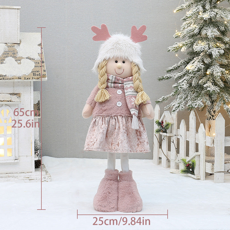 Cross Border Christmas Decorations Pink Antlers Doll Fabric Boys and Girls Doll Standing Doll Desktop Ornaments
