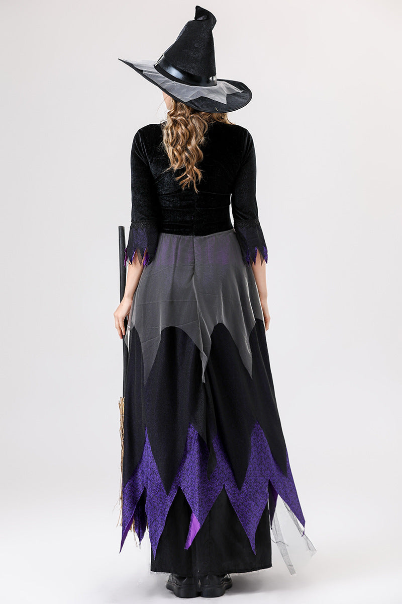 European and American Halloween Cosplay Witch Costume Vampire Black Purple Dress Magic Witch Role Play