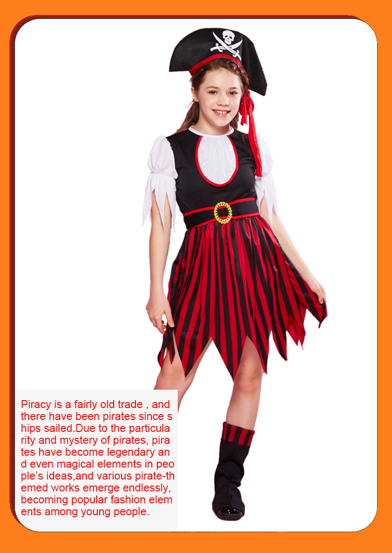 Halloween Children's Costume Costume Performance Costume Performance Costume Pirates of the Caribbean New Red and Black Striped Suit