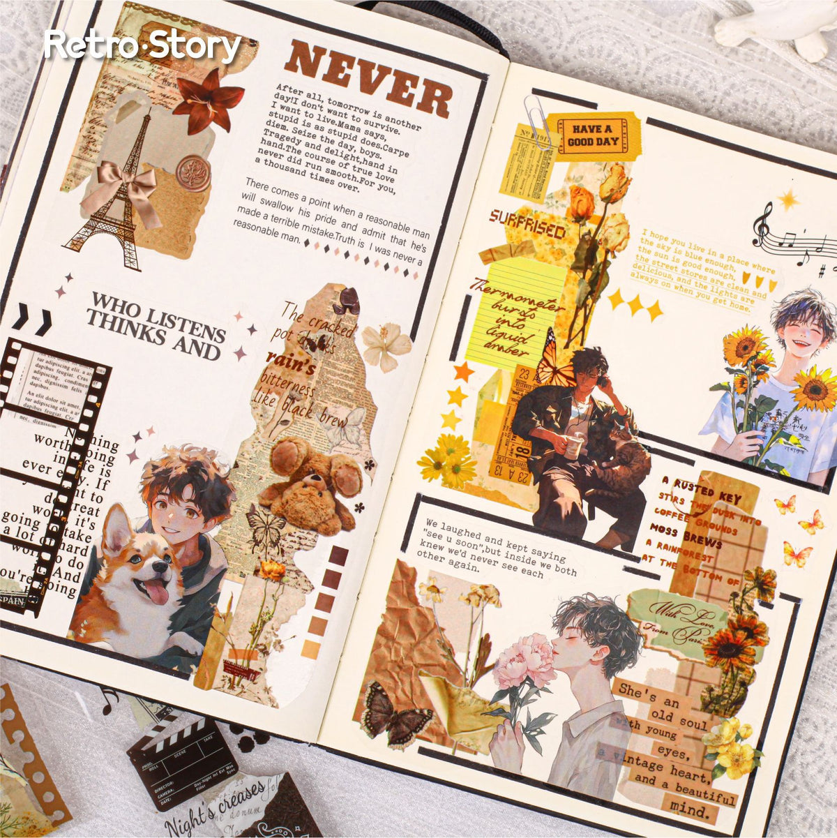 Retrostory Time Specimen Creative Decoration Collage Material Pack Material Pain Pack Sticker Handbook Material Tape