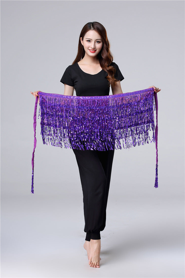 Halloween in stock Belly Dance Performance Costume Sequins Tassel Hips Bead Pieces Waist Chain Indian Dance Waist Towel Wholesale