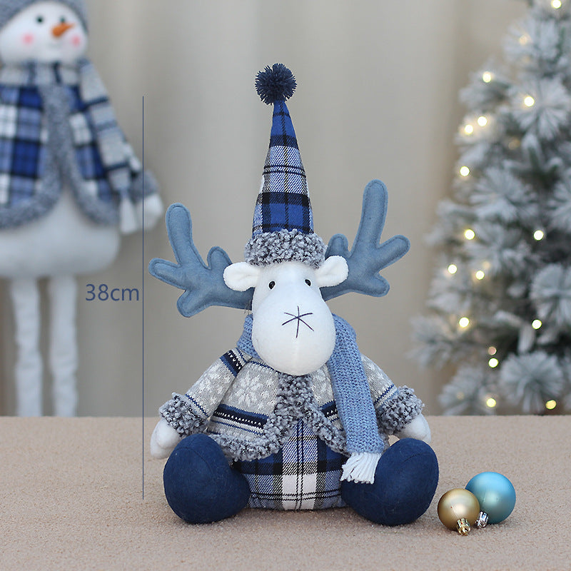 Cross-border New Christmas Decorations Blue Doll Window Arrangement Elk Doll Christmas Cloth Bear Ornaments