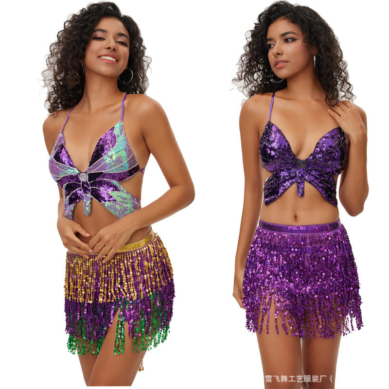 Halloween New Belly Dance Beads Waist Chain 4 Layer Beads Sequins Dance Performance Hip Towel Tassel Waist Seal Belt