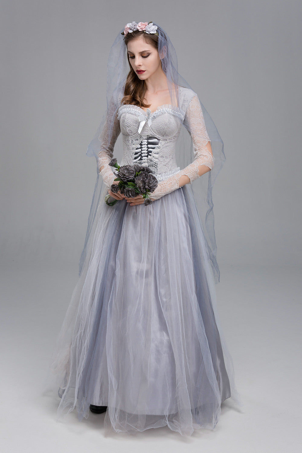 Foreign Trade Halloween Horror Gray Skeleton Ghost Bride Dress Ghost Zombie Costume for Masquerade Performance