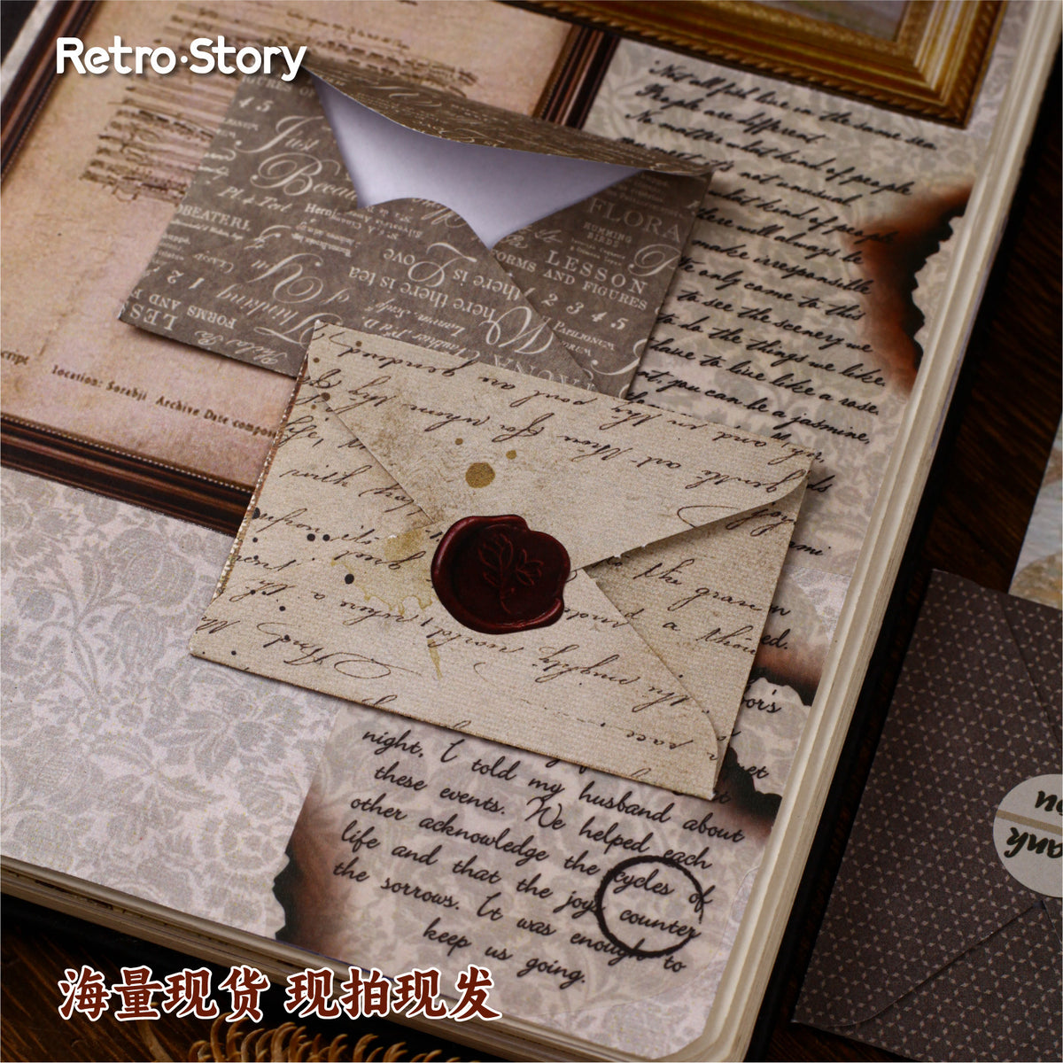 Retrostory Discount Series Mini Sealing Stickers with 20 Creative Decorative Small Envelopes and Handbook Material Collage