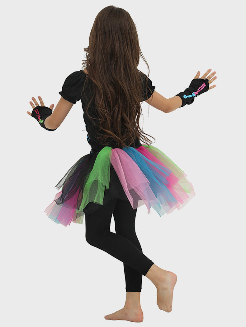 Colorful Punk Skull Costume Halloween jumpsuit Halloween New Skull Skeleton Playing Suit