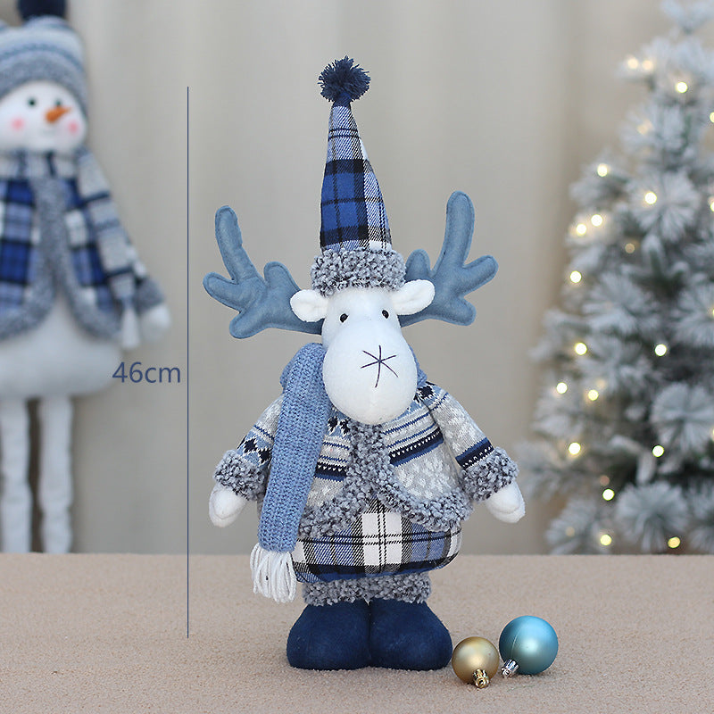 Cross-border New Christmas Decorations Blue Doll Window Arrangement Elk Doll Christmas Cloth Bear Ornaments