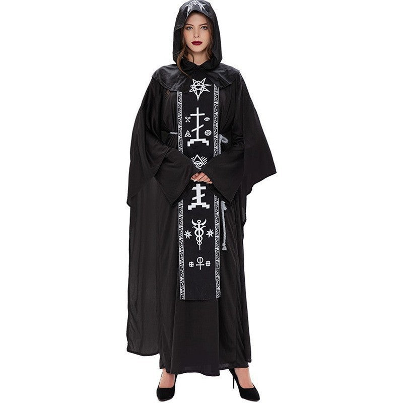 Halloween Evil Vampire Male and Female Wizard Black Robe Mage Dark Hell Devil Couple Costume