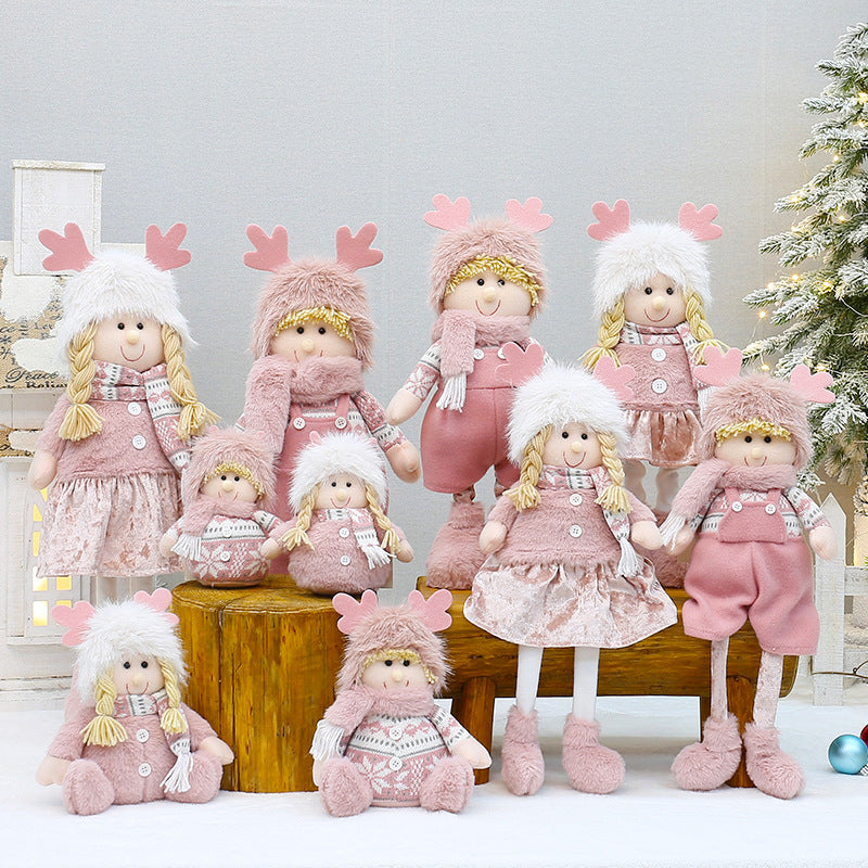 Cross Border Christmas Decorations Pink Antlers Doll Fabric Boys and Girls Doll Standing Doll Desktop Ornaments