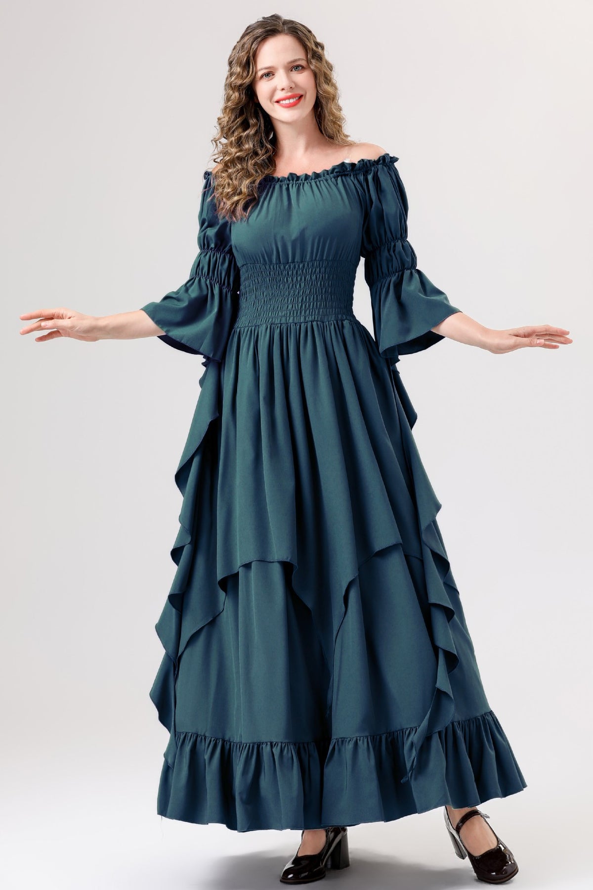 Halloween Medieval Renaissance Retro Dress European and American Square Collar Bundle Waist Dress Stage Performance Costume