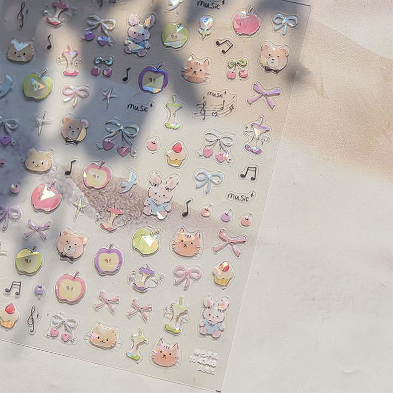 Cute Pink Graffiti Nail Art Stickers Tomoni Embossed 3D Apple Cake Kidsren's Nail Sticker Decorations