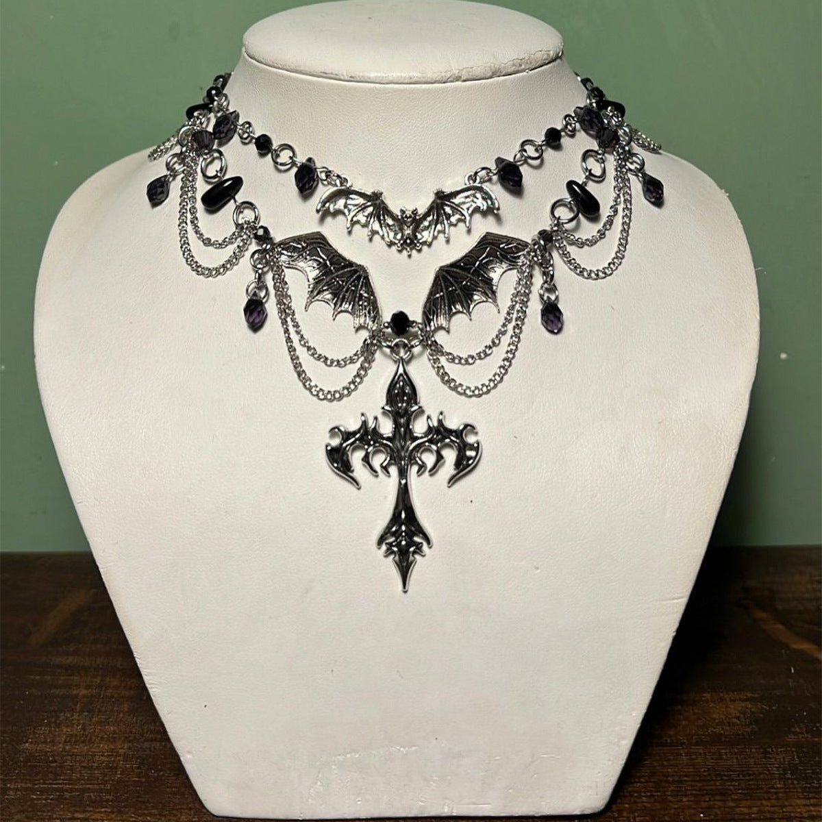 Halloween Cross Necklace Wholesale Cross-Border Vintage Dark Heavy-Duty Gothic Style Necklace Light Luxury Niche Sweater Chain