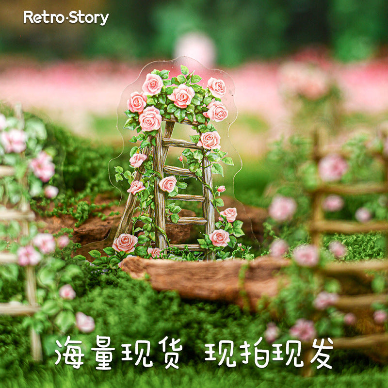 Retrostory Flower Ladder Pastoral Fresh Creative Stickers Decorative Stickers Children's Landscaping Material Journal Stickers
