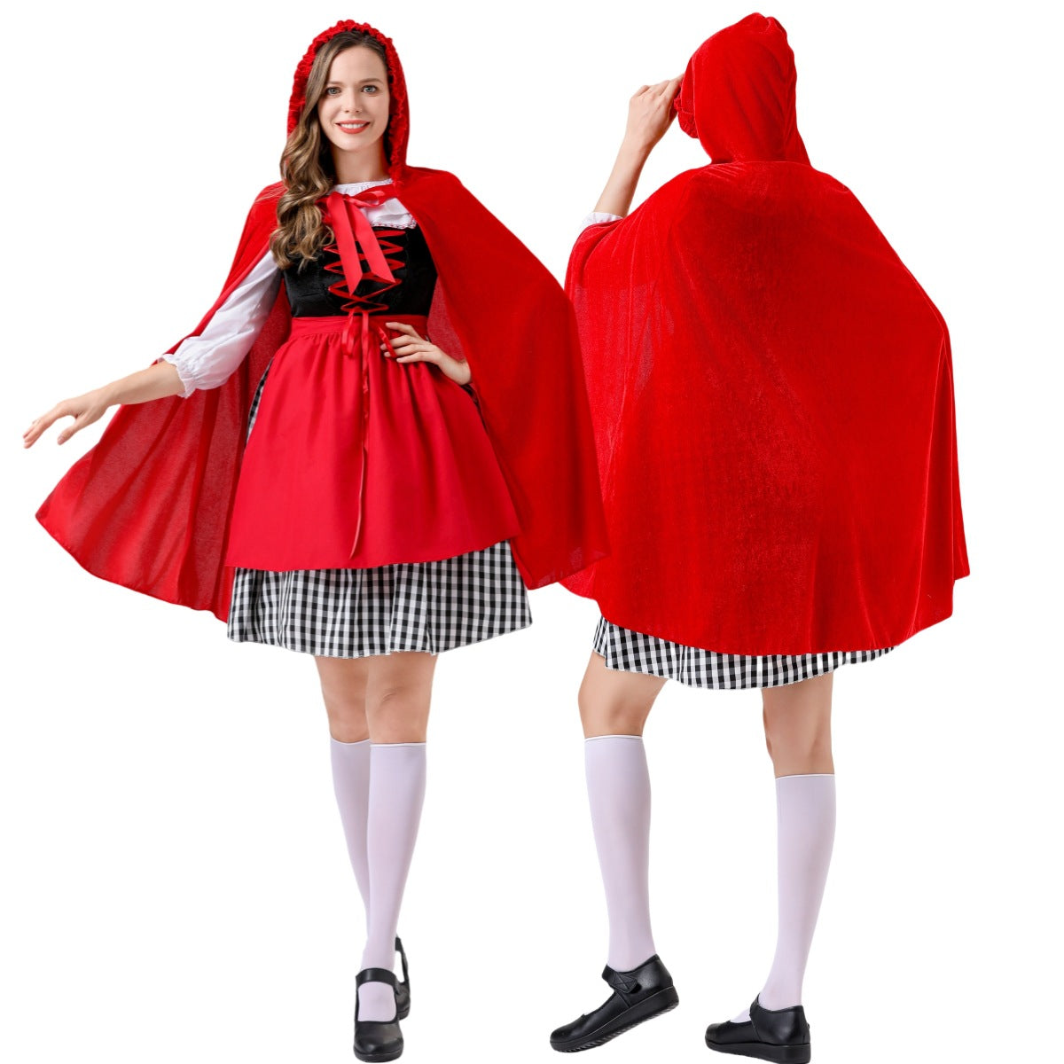 Adult Female Halloween Cosplay Little Red Riding Hood Costume Fairy Tale Role-Playing Dress Grandma Wolf Cape
